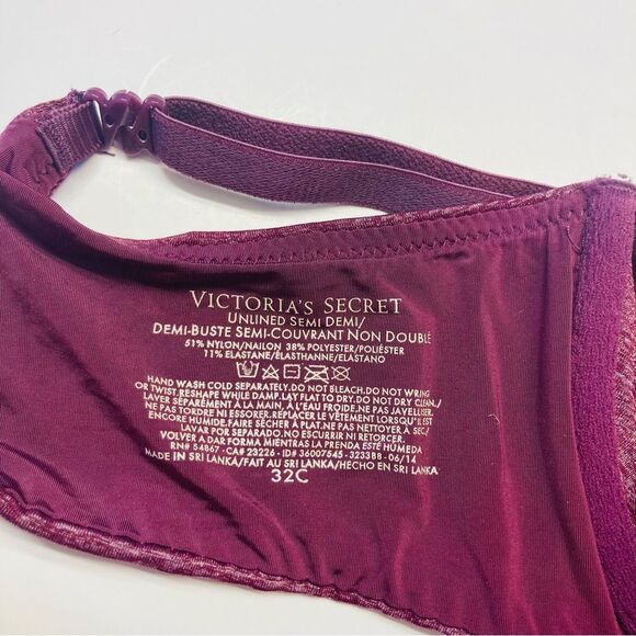 Victoria’s‎ Secret Unlined Semi Demi Underwire Bra Size 32C Burgundy Space Dye - Picture 7 of 9